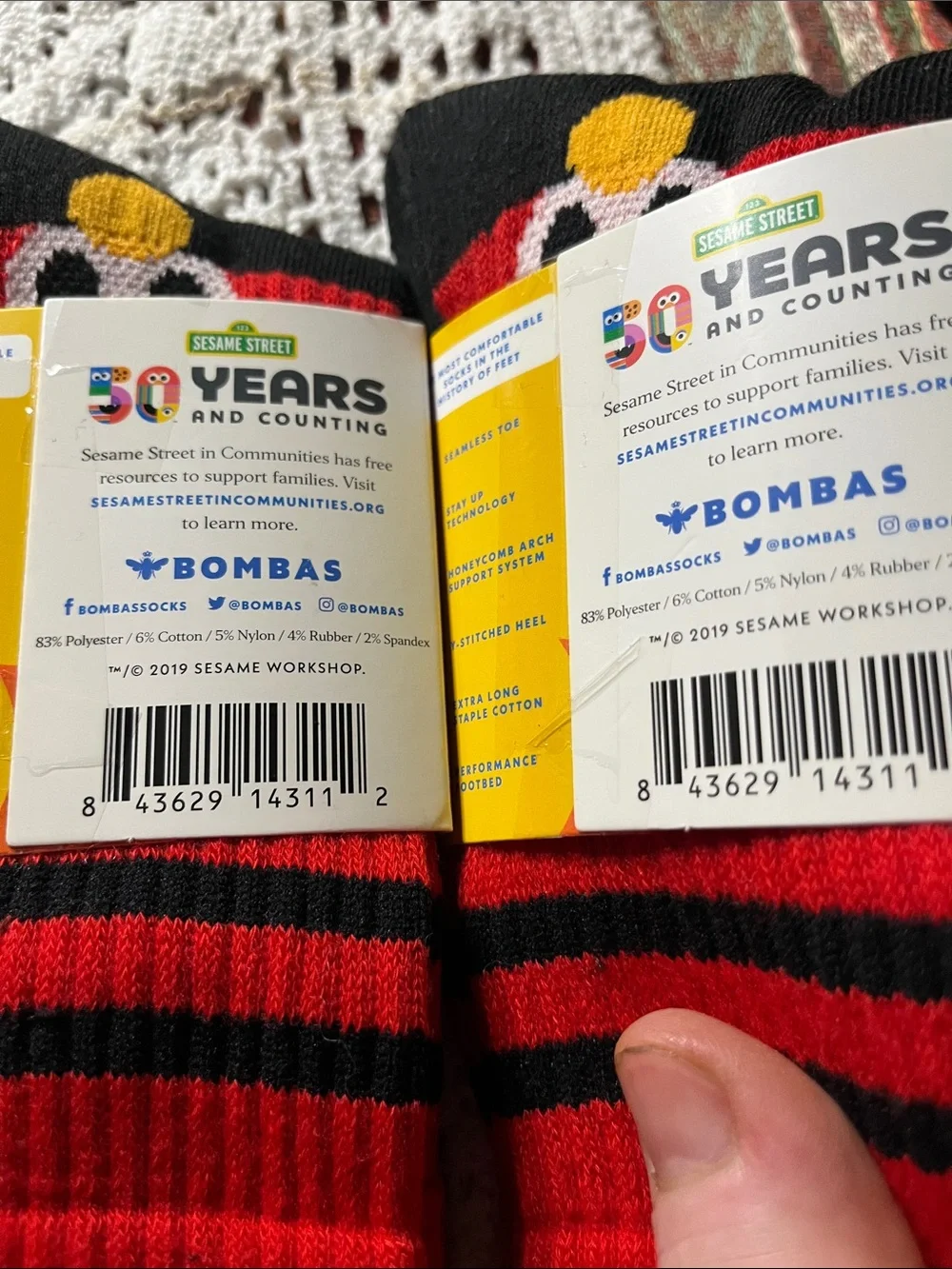 Bombas ELMO Youth Socks in Black and Red Sesame Street limited edition Two pairs